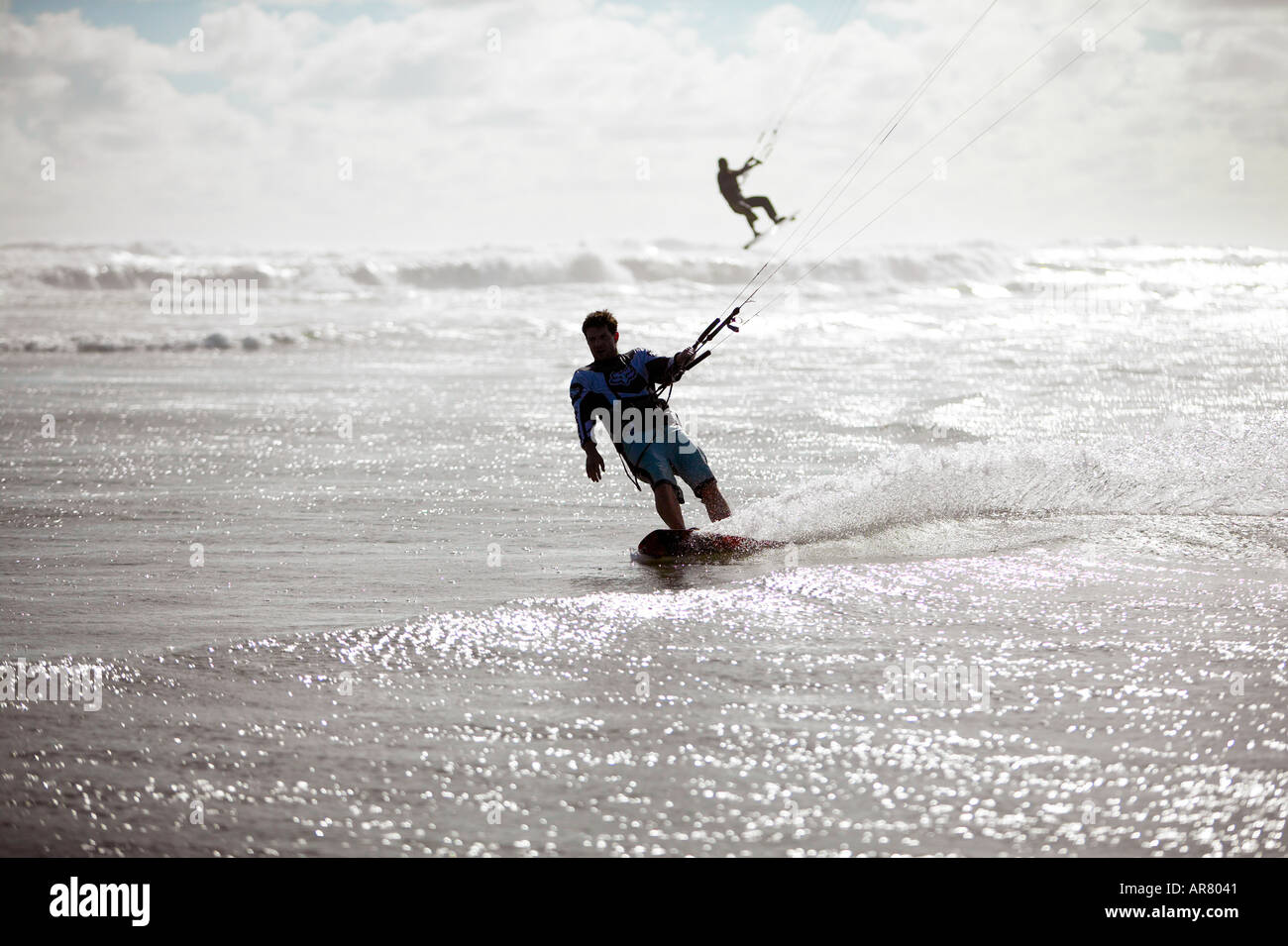 Kite Surfing Muriwai Beach Auckland New Zealand model release 416 Stock
