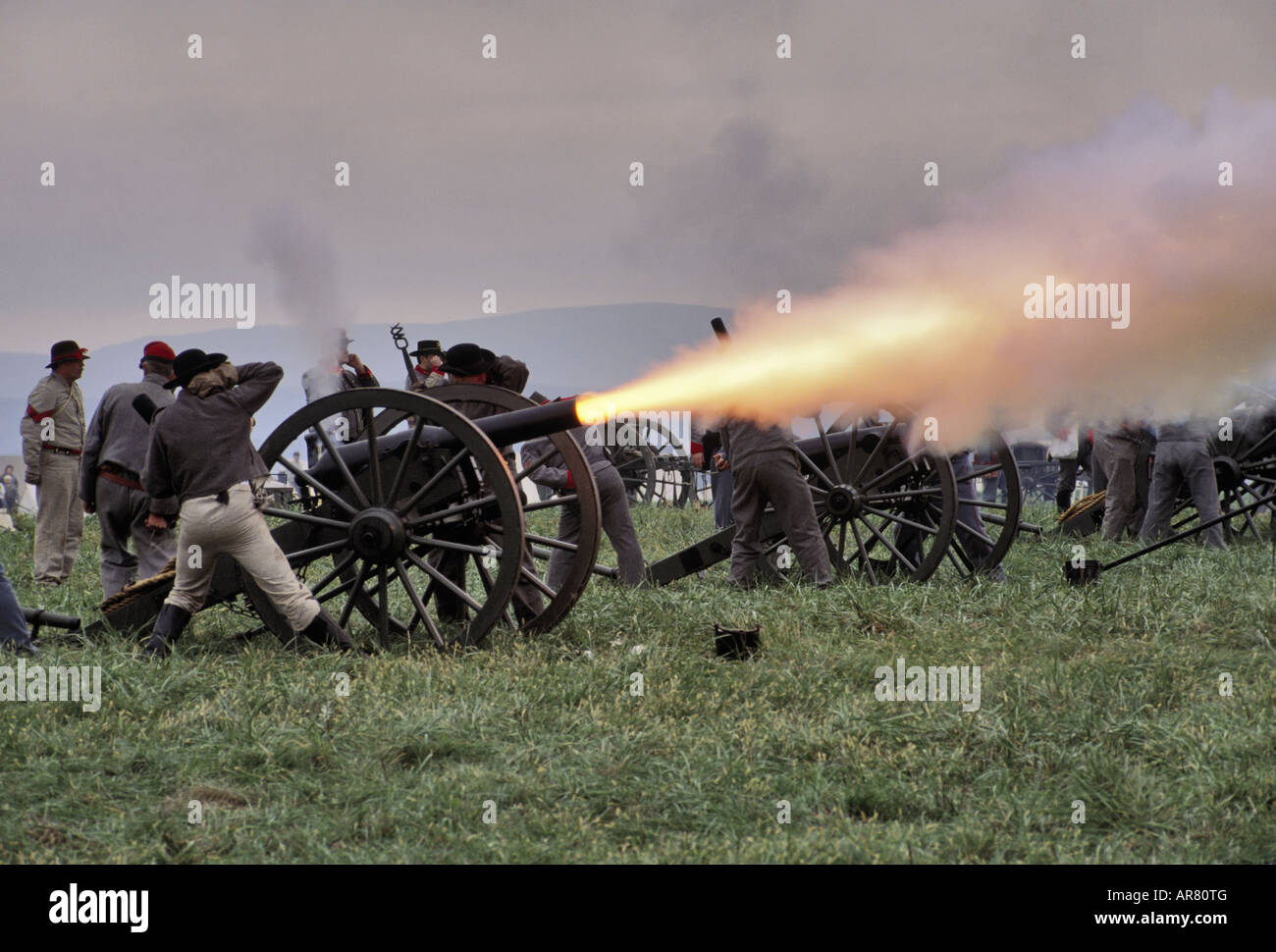 Confederate artillery firing at Cedar Creek Battle Reenactment Middletown Virginia USA Stock Photo