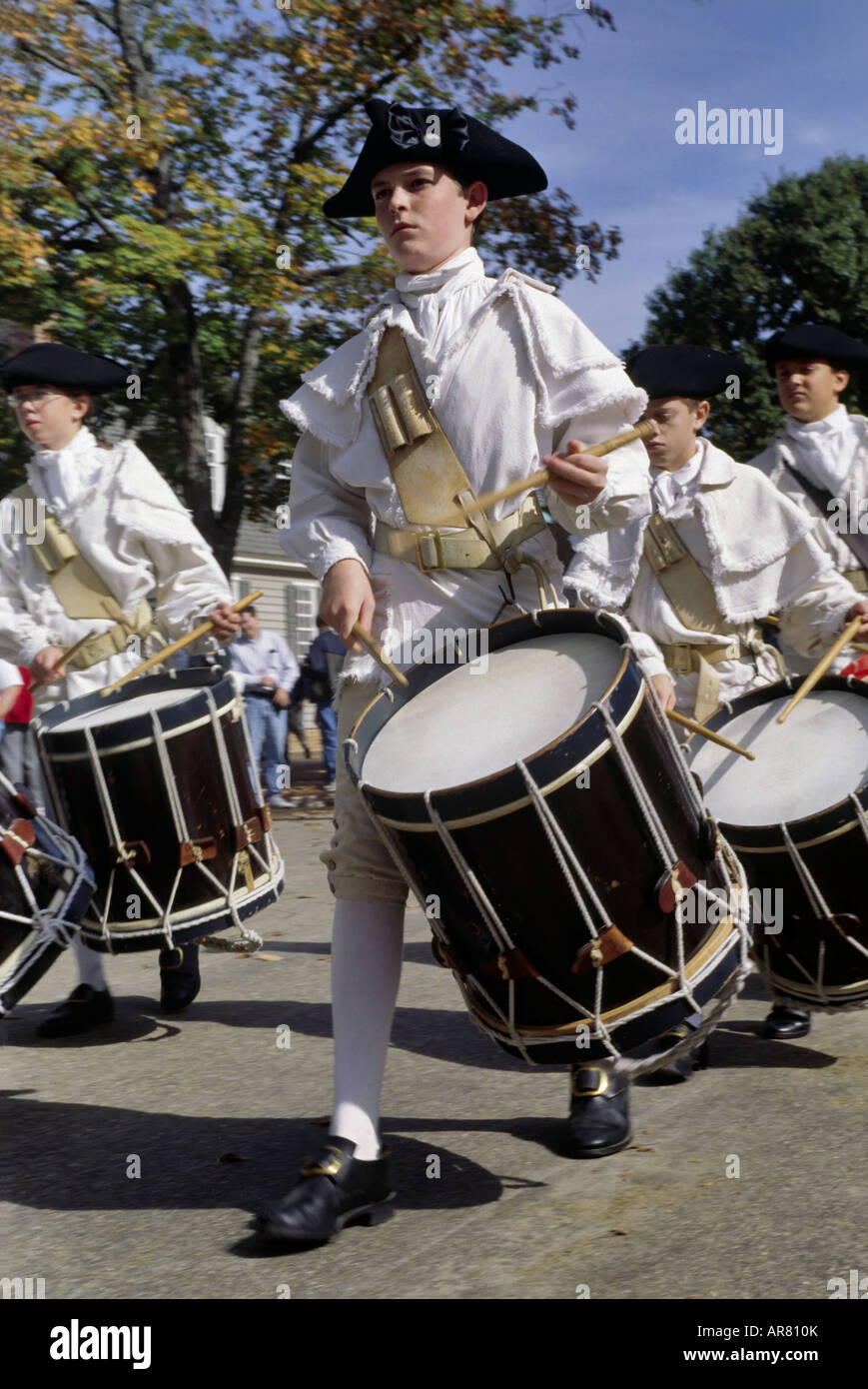 The fifes and drums march Williamsburg Virginia USA Stock Photo