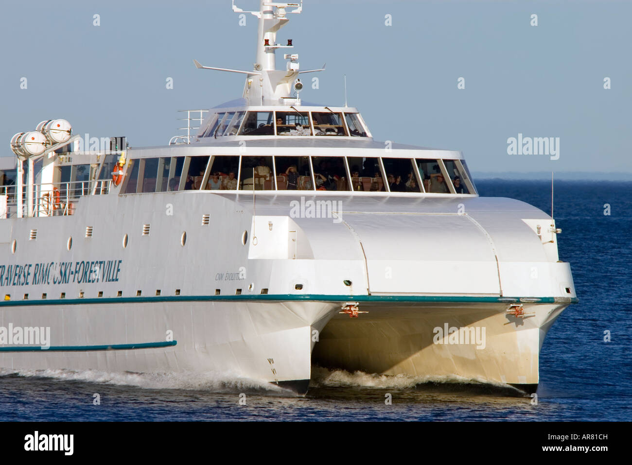 Ferry boat CNM Evolution arriving at Forestville after crossing Saint  Lawrence river Stock Photo - Alamy