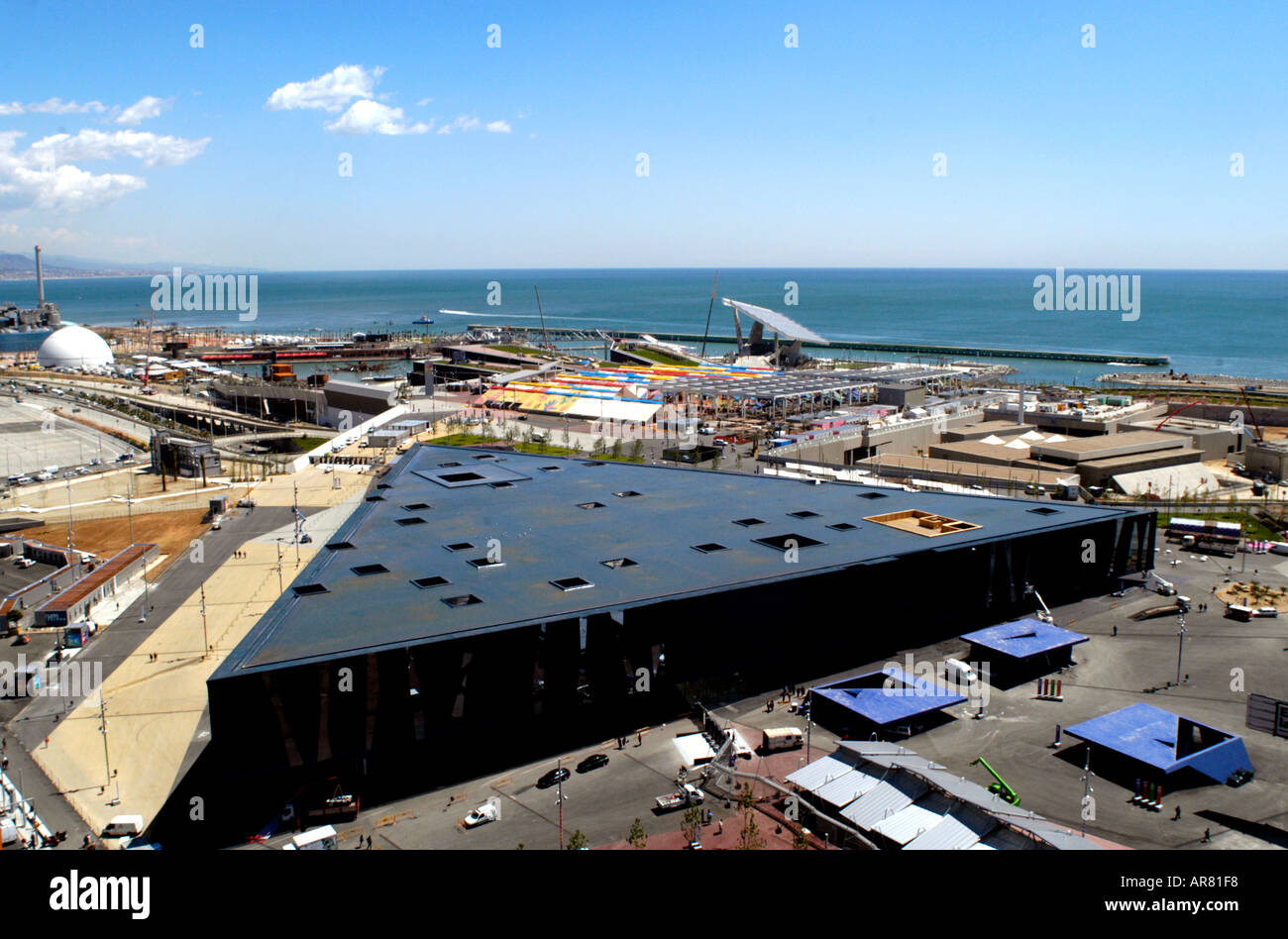 Barcelona, The vast new Forum international meeting center opened May 4, 2004. Dedicated to peace culture understanding Stock Photo