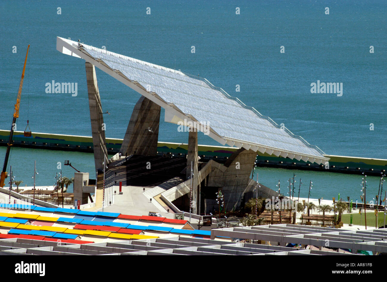 Barcelona Fórum. Solar power photovoltaic plant installation at vast new Forum center Stock Photo