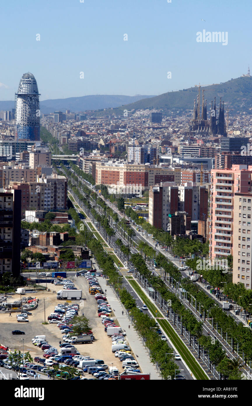 Spain Barcelona Avinguda Diagonal crosses city Here it leads to newly developed area and the Forum Sagrada Familia on right Stock Photo