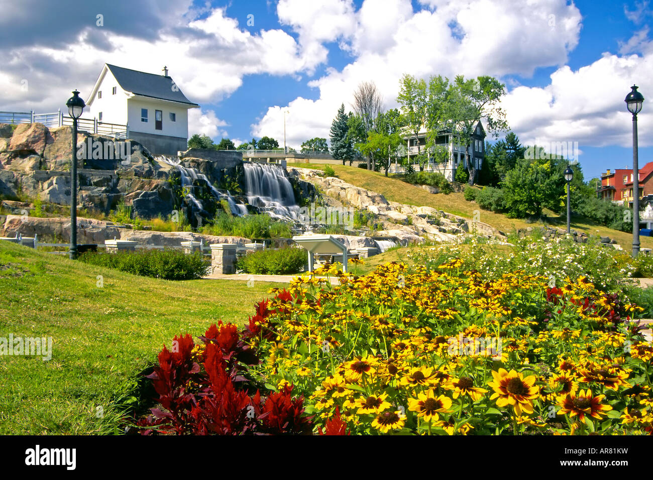 Commemorative park of 1996 Saguenay flood and small white house Stock