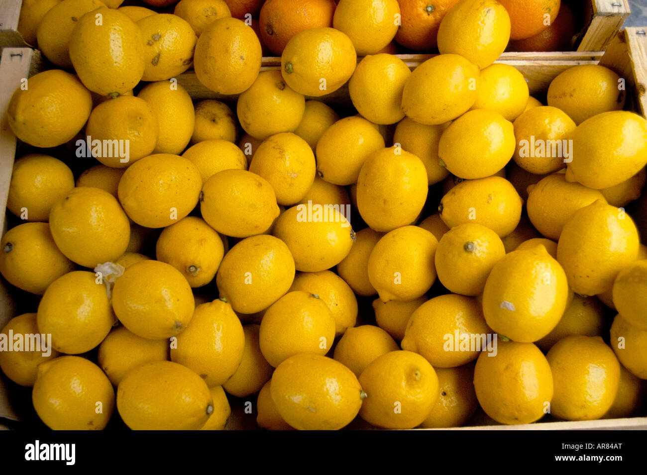 Organic lemons in a French street market Stock Photo