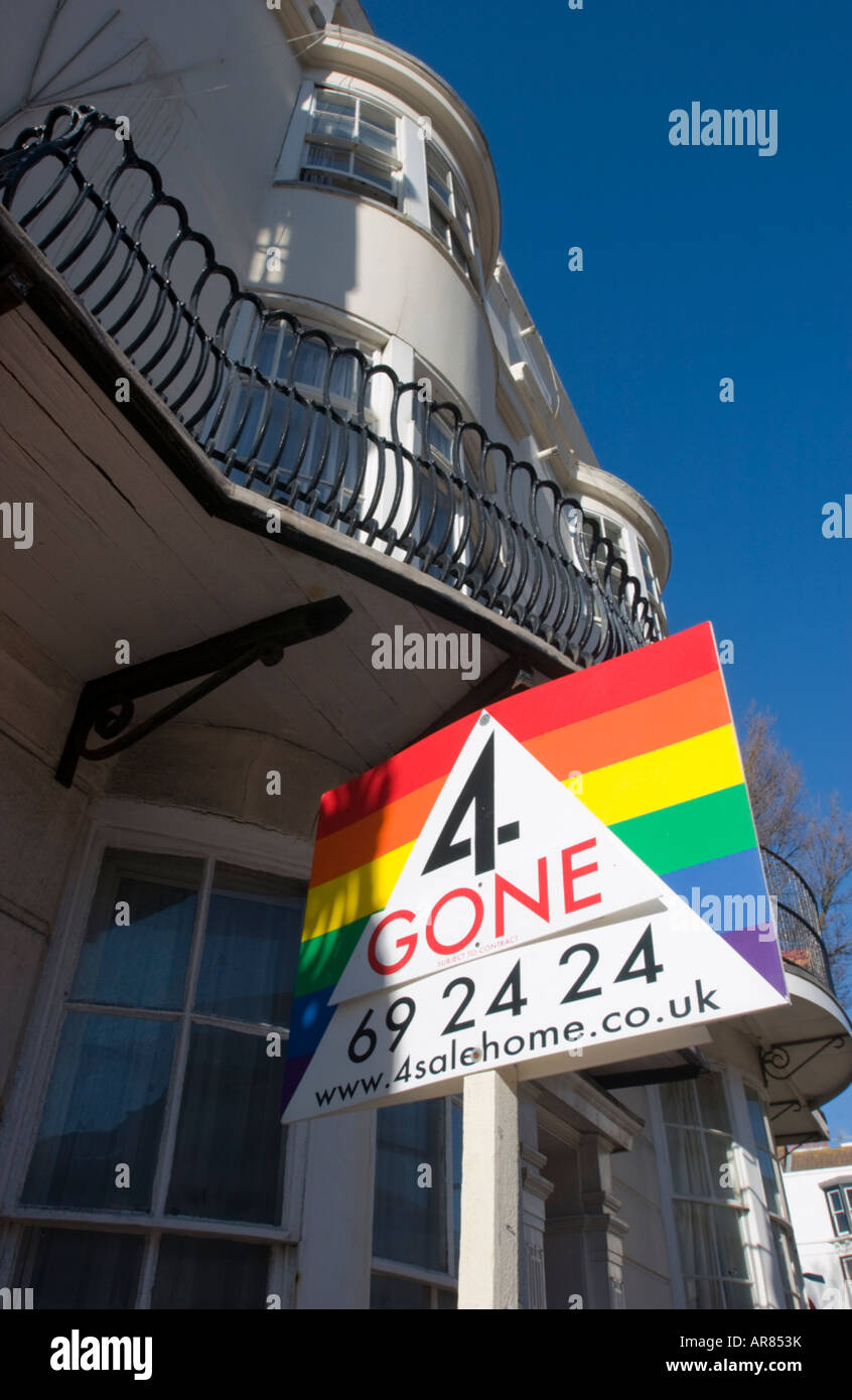 Estate agents board outside a property that has been sold Brighton