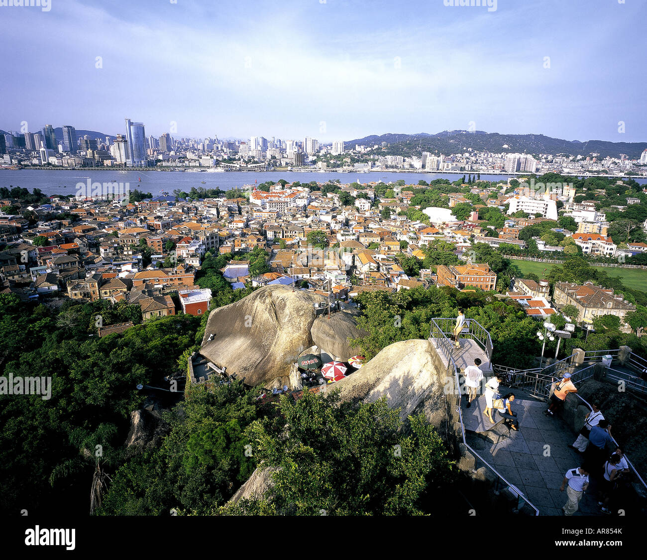 Ximan Panoramic view of pedestrian-only Gulangyu island, with Xiamen city ...