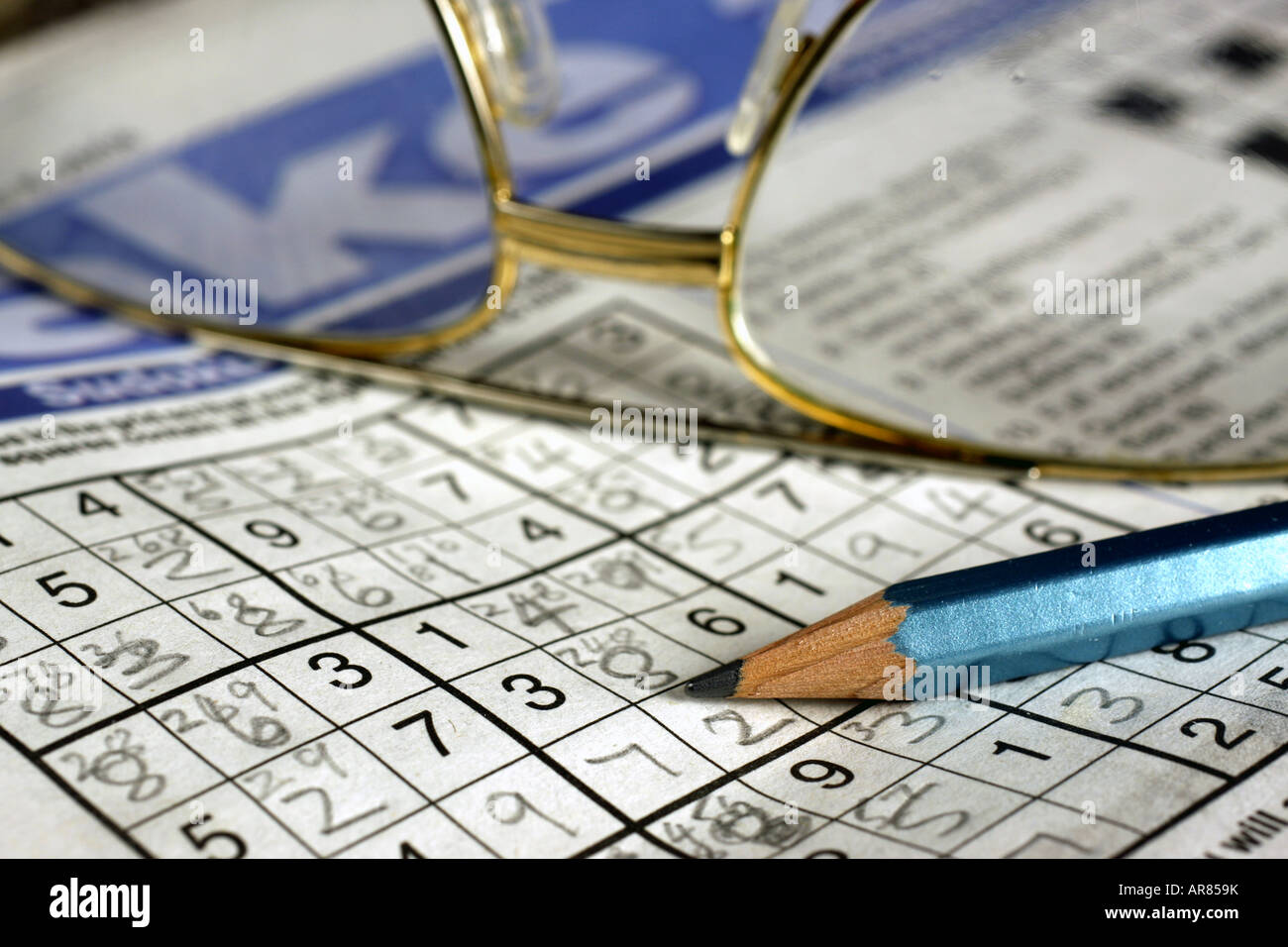 Sudoku Puzzle Partially Filled In In Pencil Stock Photo Alamy