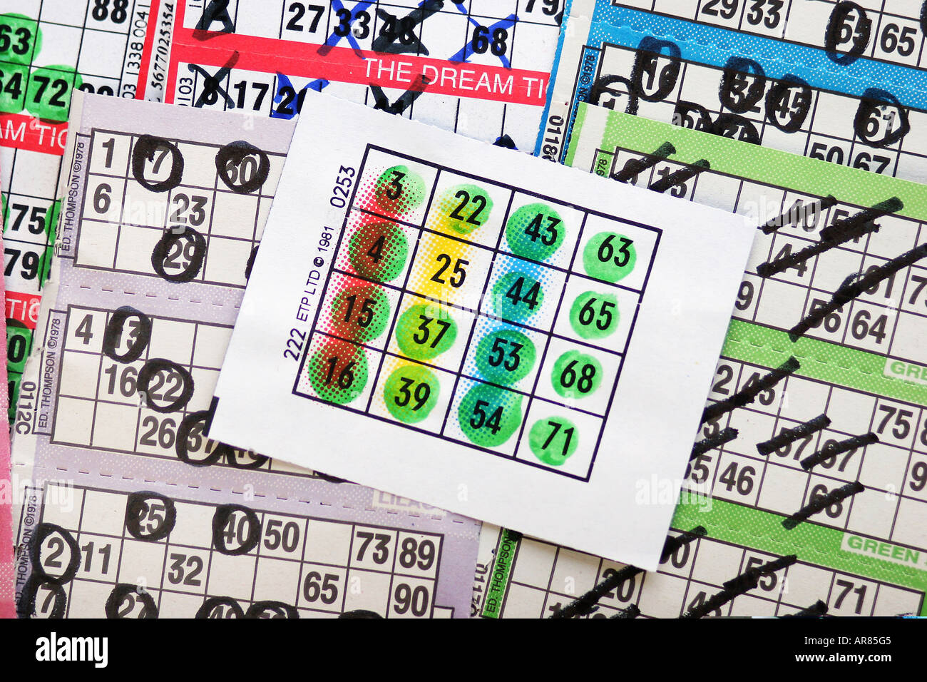 Marked Bingo cards Stock Photo