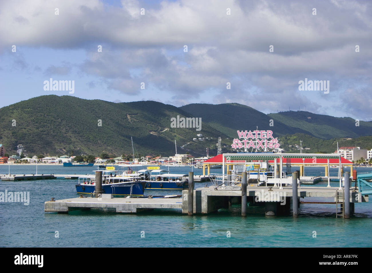 Water Taxi dock on the Caribbean island of Saint Maarten Stock Photo