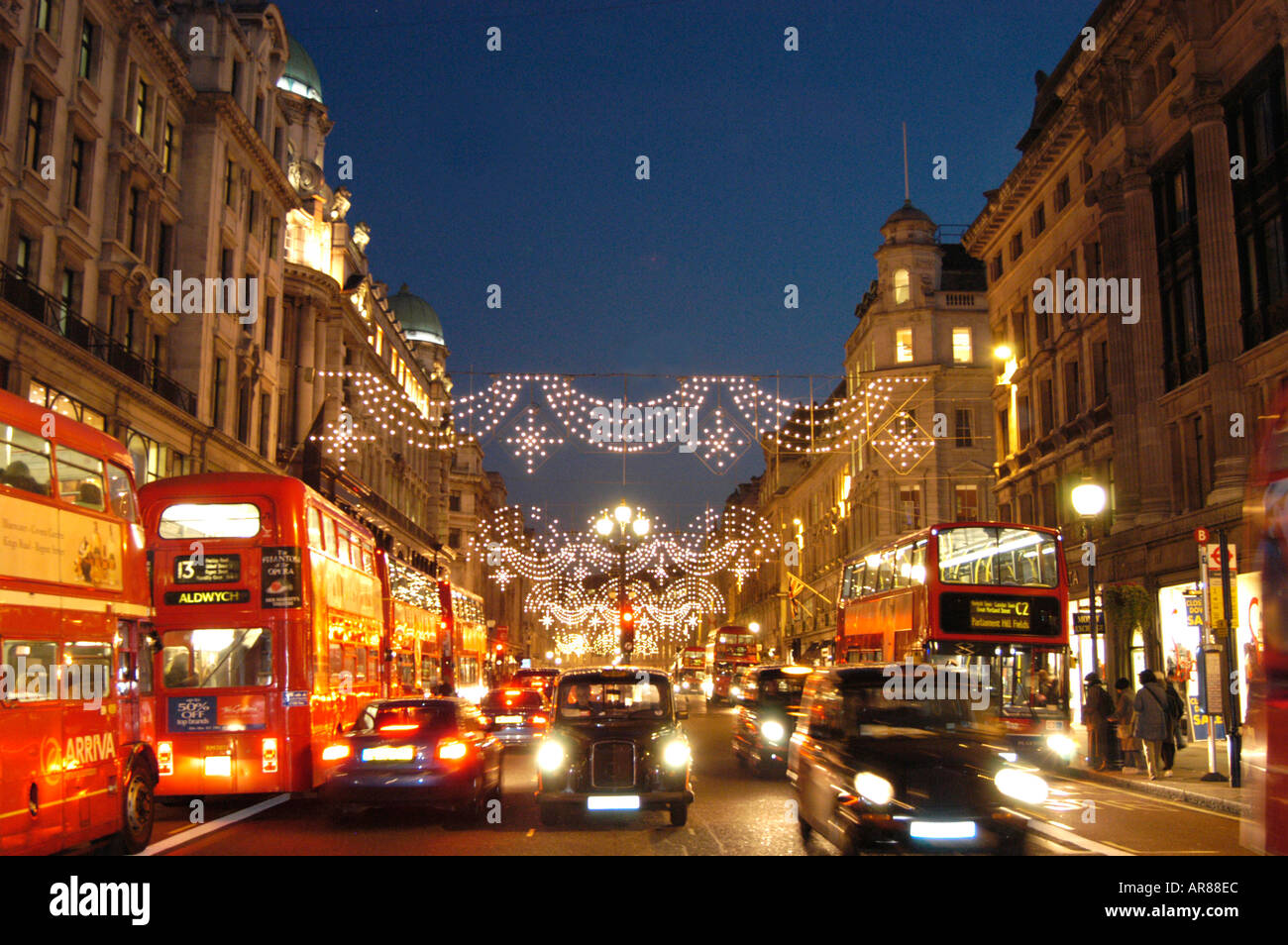 Christmas lights in Regent Street, Westminster, London UK Stock Photo