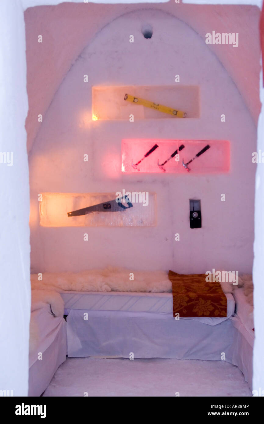 Tool themed guest bedroom at an ice hotel in Norway Stock Photo