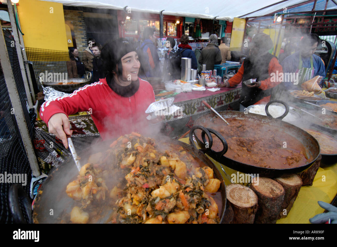 Ethnic food at stall at Camden market, London, England, UK Stock Photo