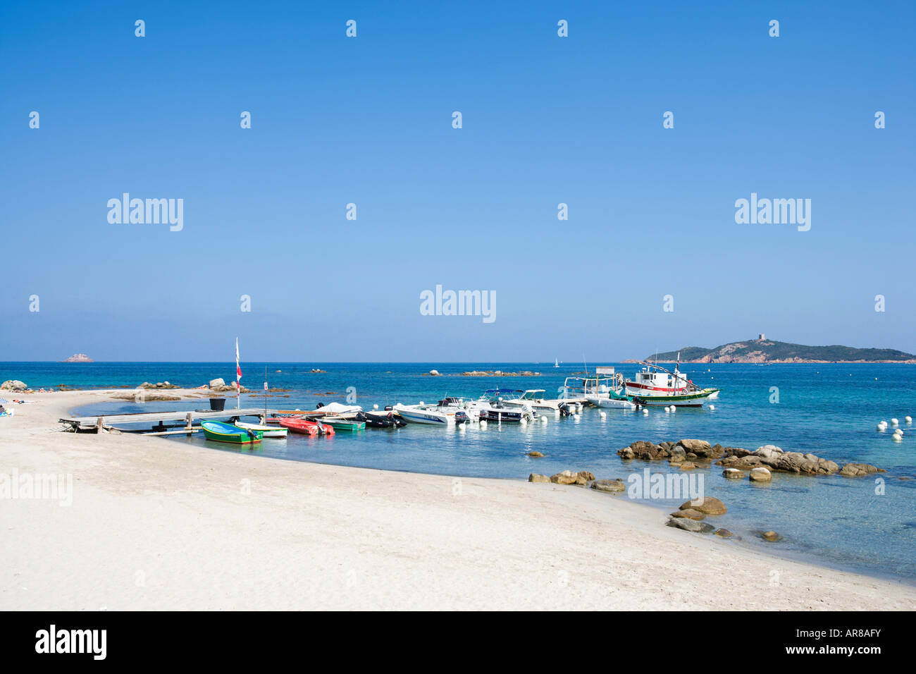 Small harbour and beach, Pinarello near Porto Vecchio, Corsica, France