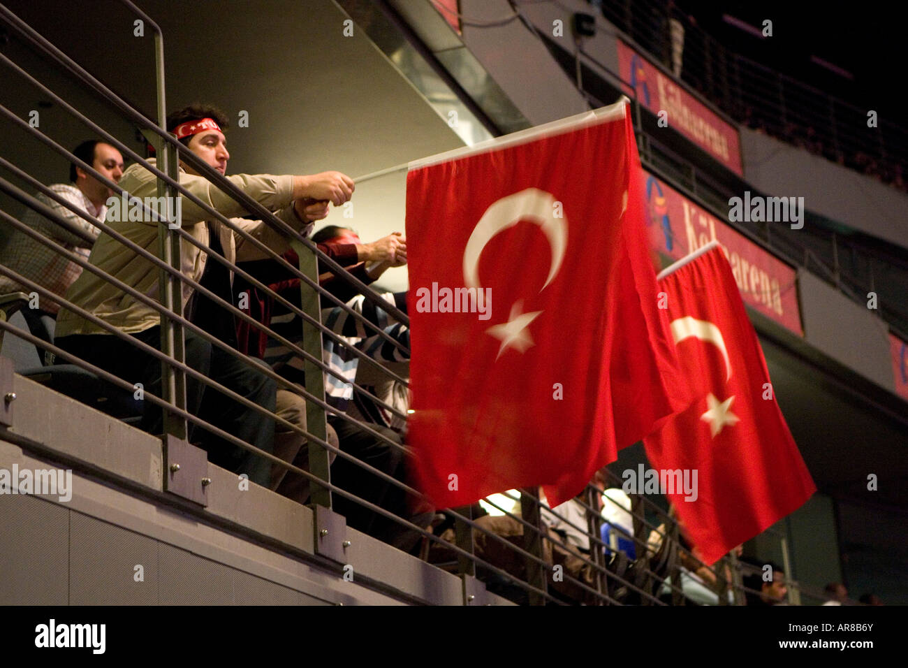Young men with turkish flags. Stock Photo