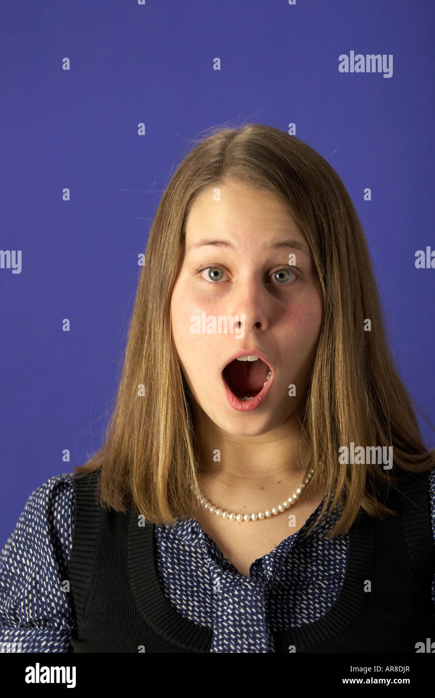 A young woman being surprised and excited Stock Photo