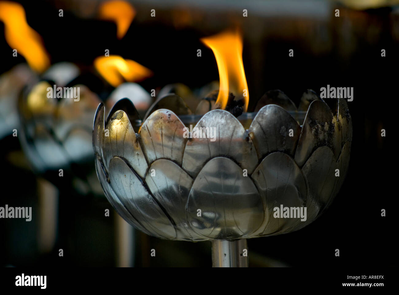 Lotus flower shaped oil lamp in a Buddhist temple Stock Photo - Alamy