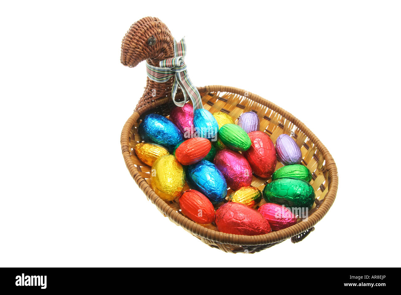 Easter Eggs in Basket on White Background Stock Photo - Alamy