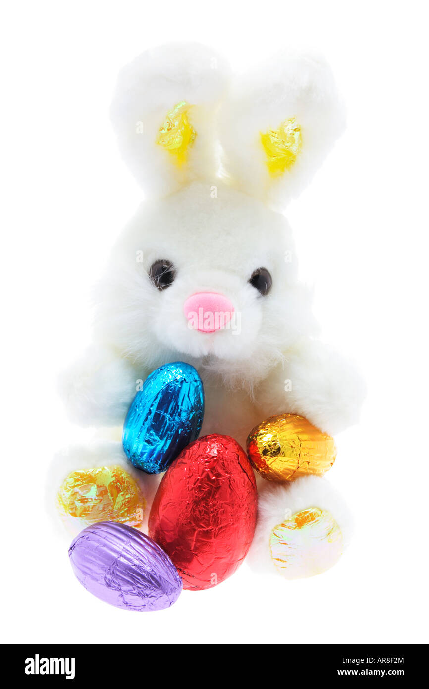 Soft Toy Bunny with Easter Eggs Stock Photo Alamy