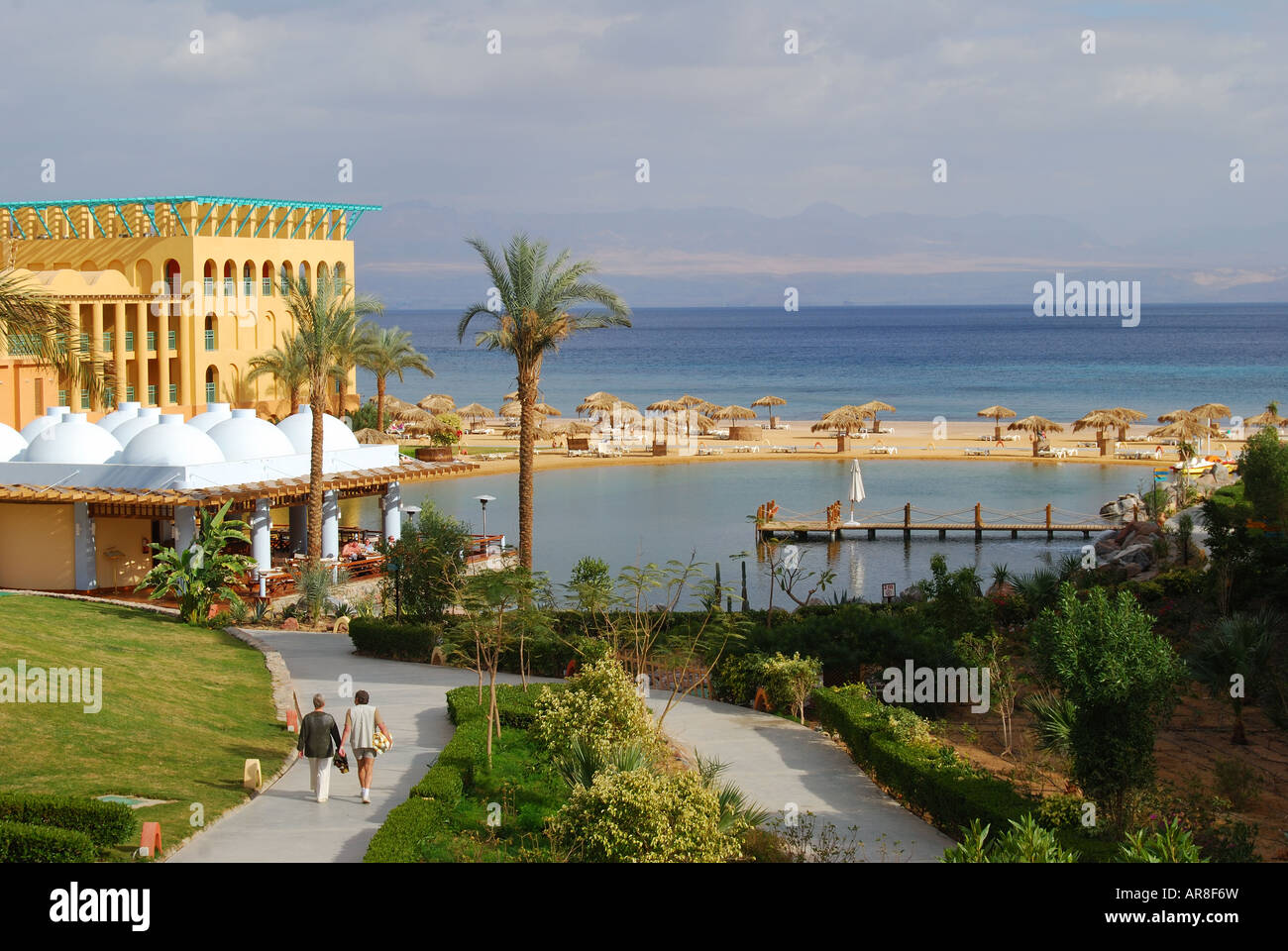Beach lagoon, InterContinental Taba Heights, Taba Heights, Sinai Peninsula, Republic of Egypt Stock Photo