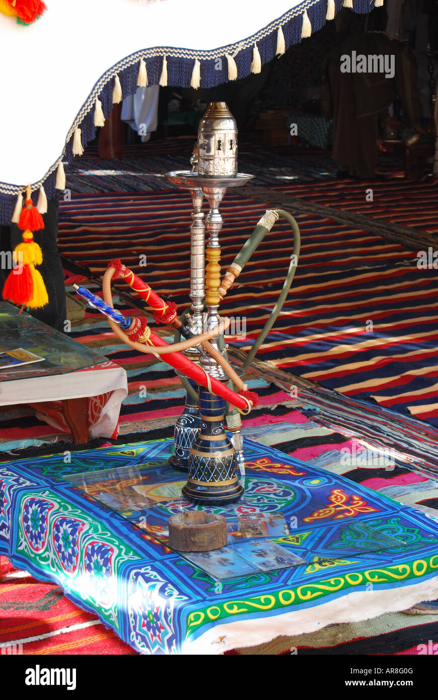 Hubbly-bubbly water pipe in Bedouin tent, Taba Heights, Sinai Peninsula, Republic of Egypt Stock Photo