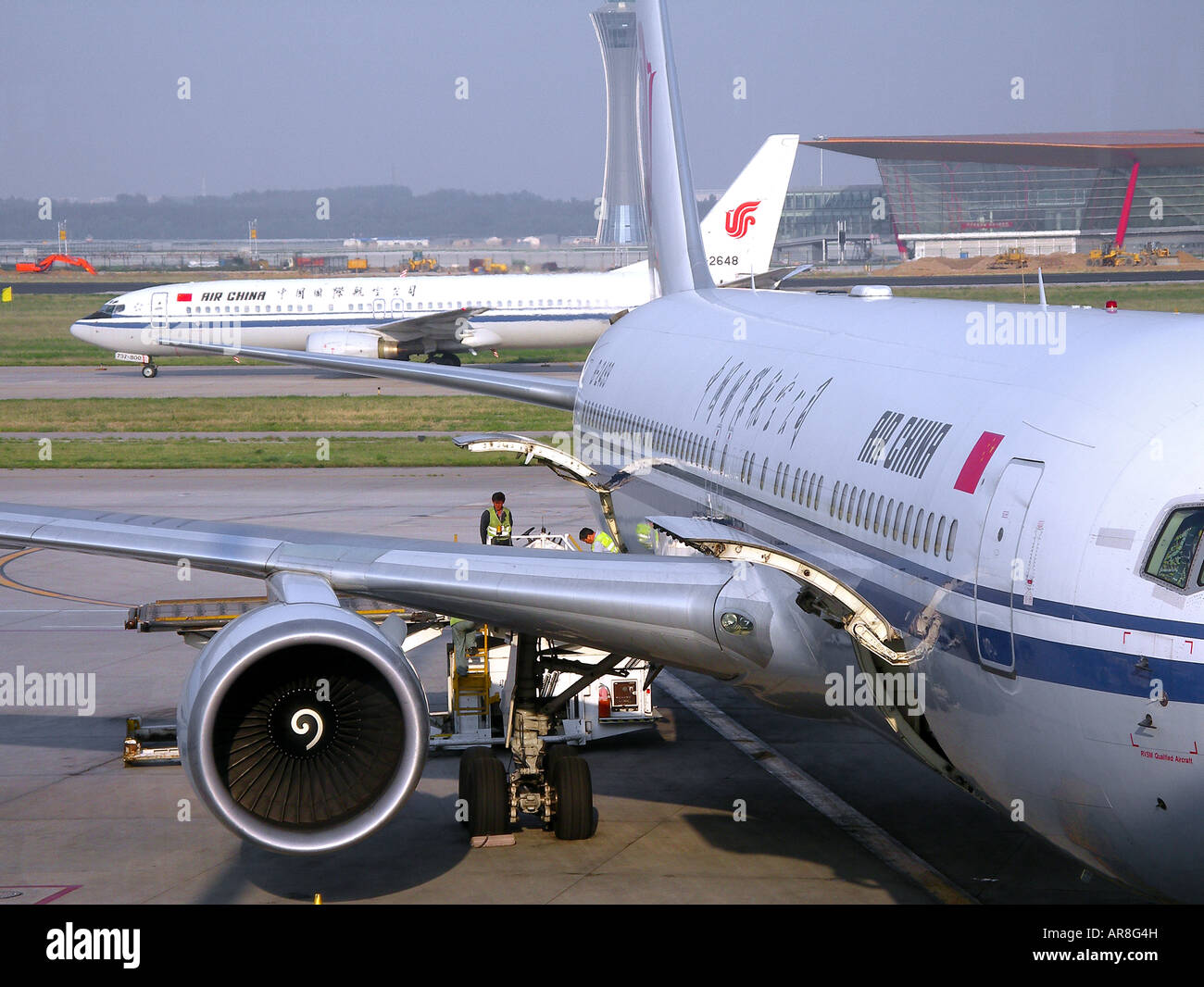 Two Air China planes at Beijing International Airport. Stock Photo