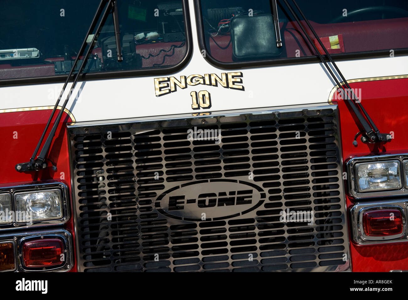 Front of US E-One Fire Truck: Engine 10 in Georgetown SC. Stock Photo