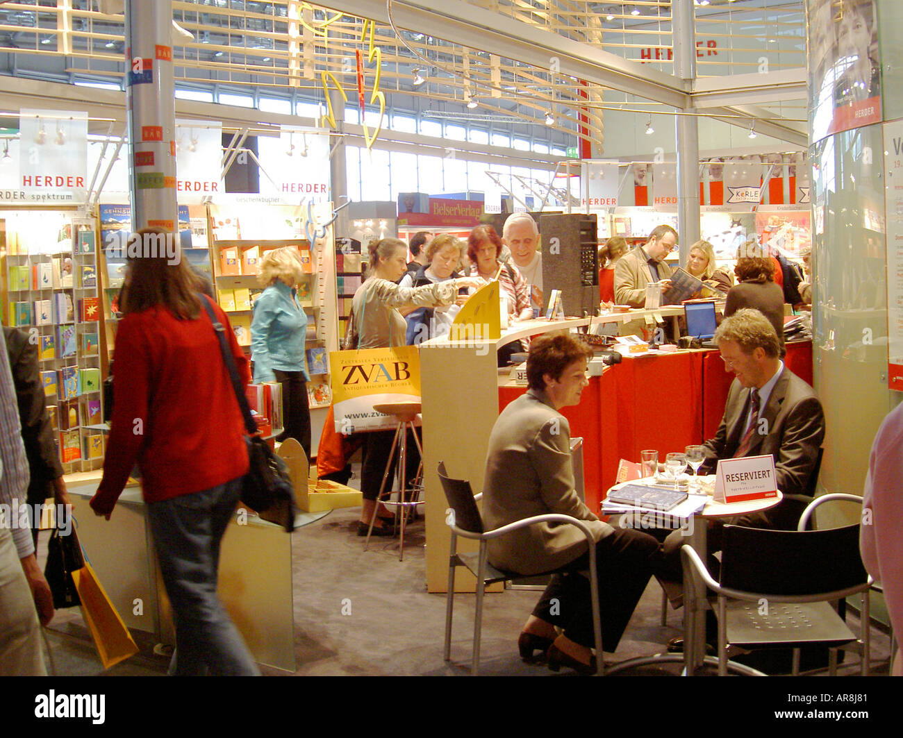 Frankfurt International Book Fair Buchmesse showing German publishers exhibition stands and visitors Stock Photo