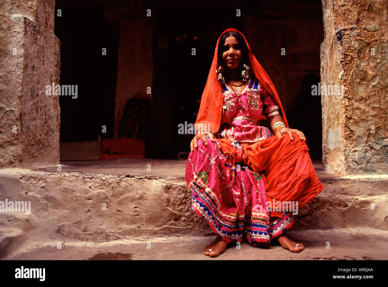 Kutchi woman wearing traditional clothing in Gujarat India Stock Photo