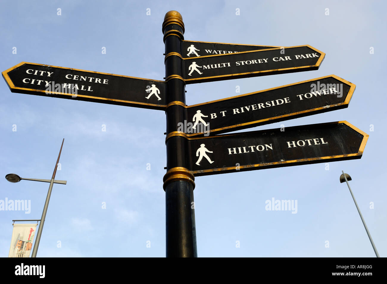 Signs giving directions at the Waterfront Hall Belfast Northern Ireland