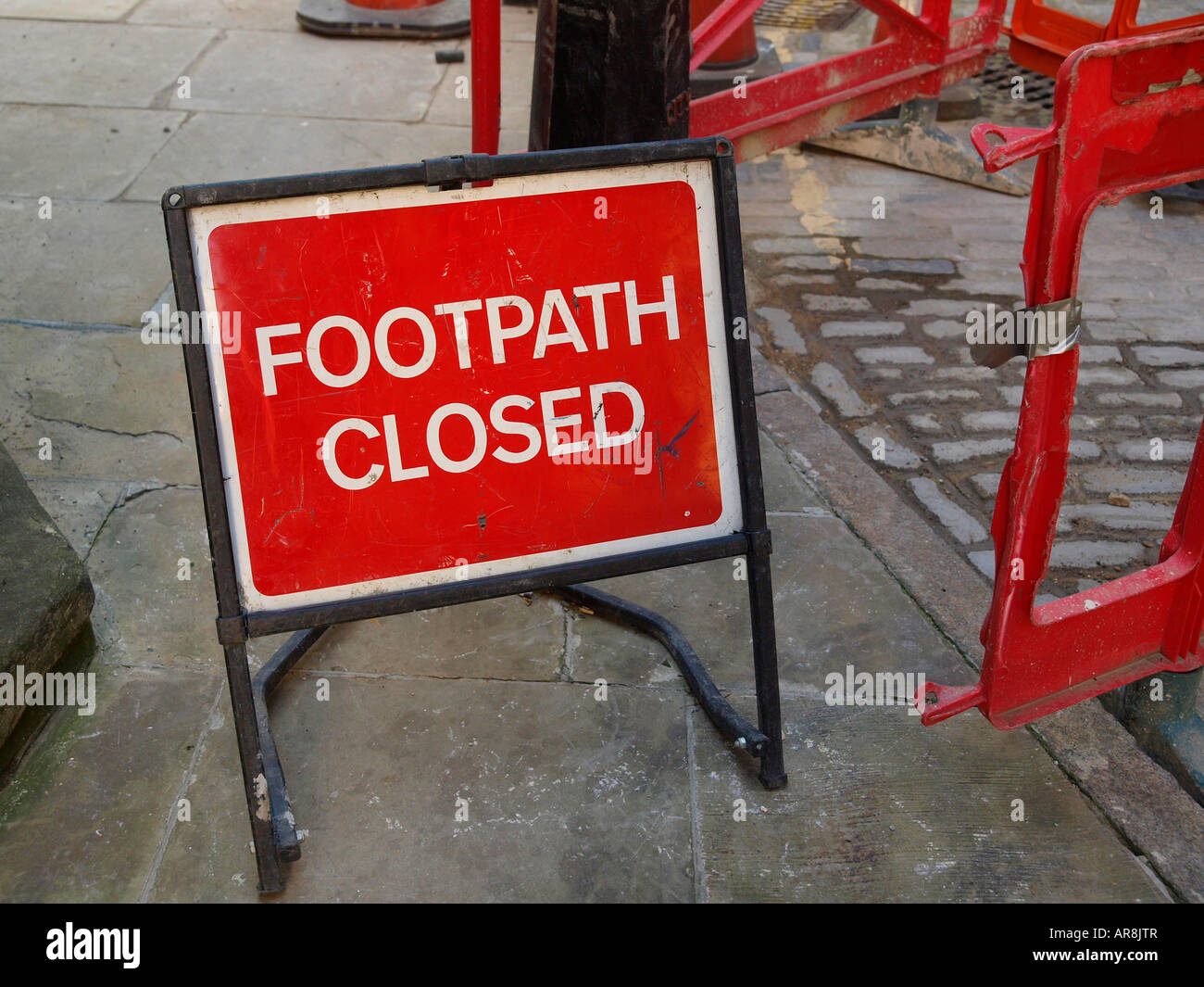 Footpath closed sign Stock Photo