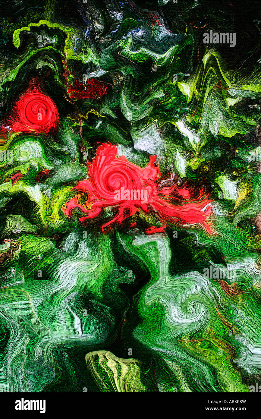 Abstract representation of the rich diversity of flora and fauna in the lush, verdant tropical rainforests. Stock Photo