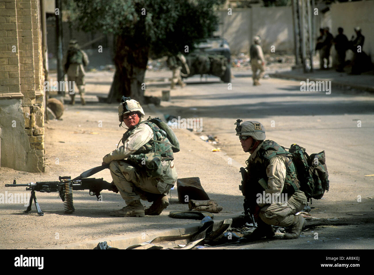 US troops in Baghdad streets, Iraq Stock Photo