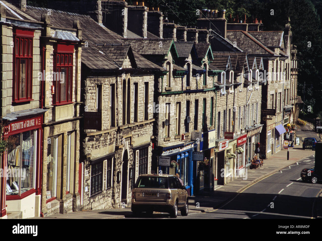 Shops on the high street of Grange over Sands in Cumbria Stock Photo