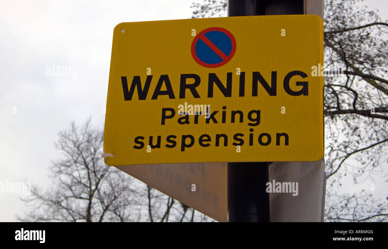 Temporary parking suspension warning sign, England, UK Stock Photo Alamy