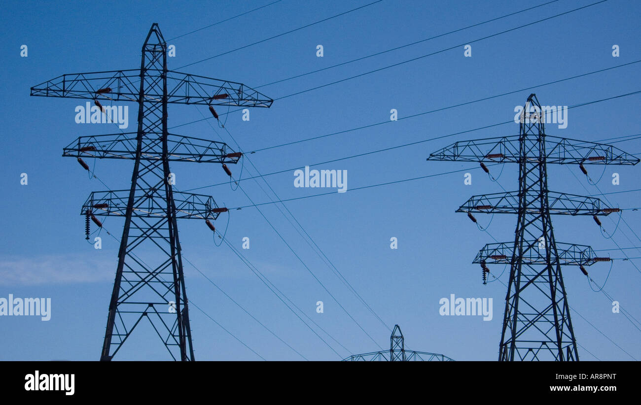Electricity transmission pylons Stock Photo