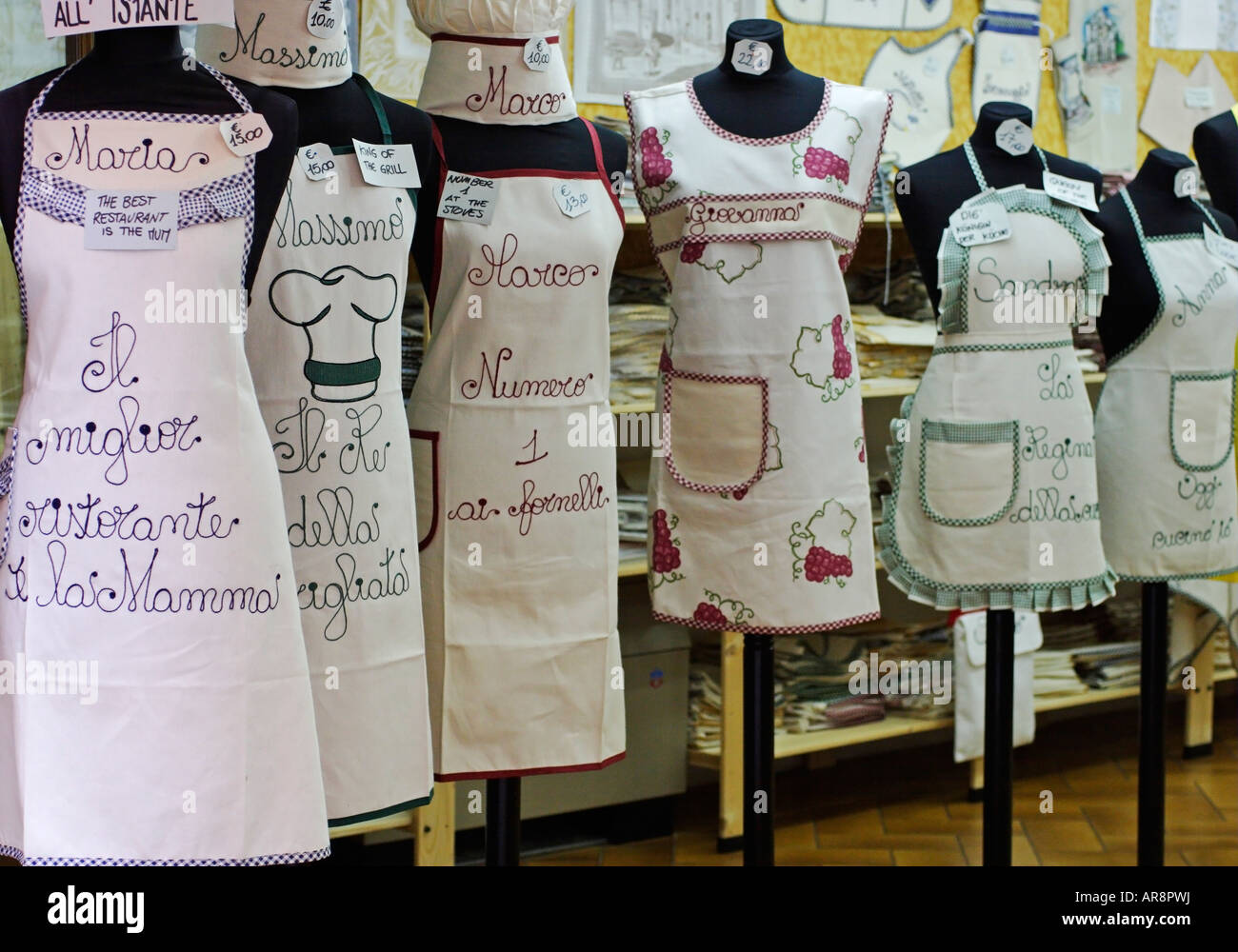 Aprons, store in Pienza, Tuscany, Italy Stock Photo Alamy
