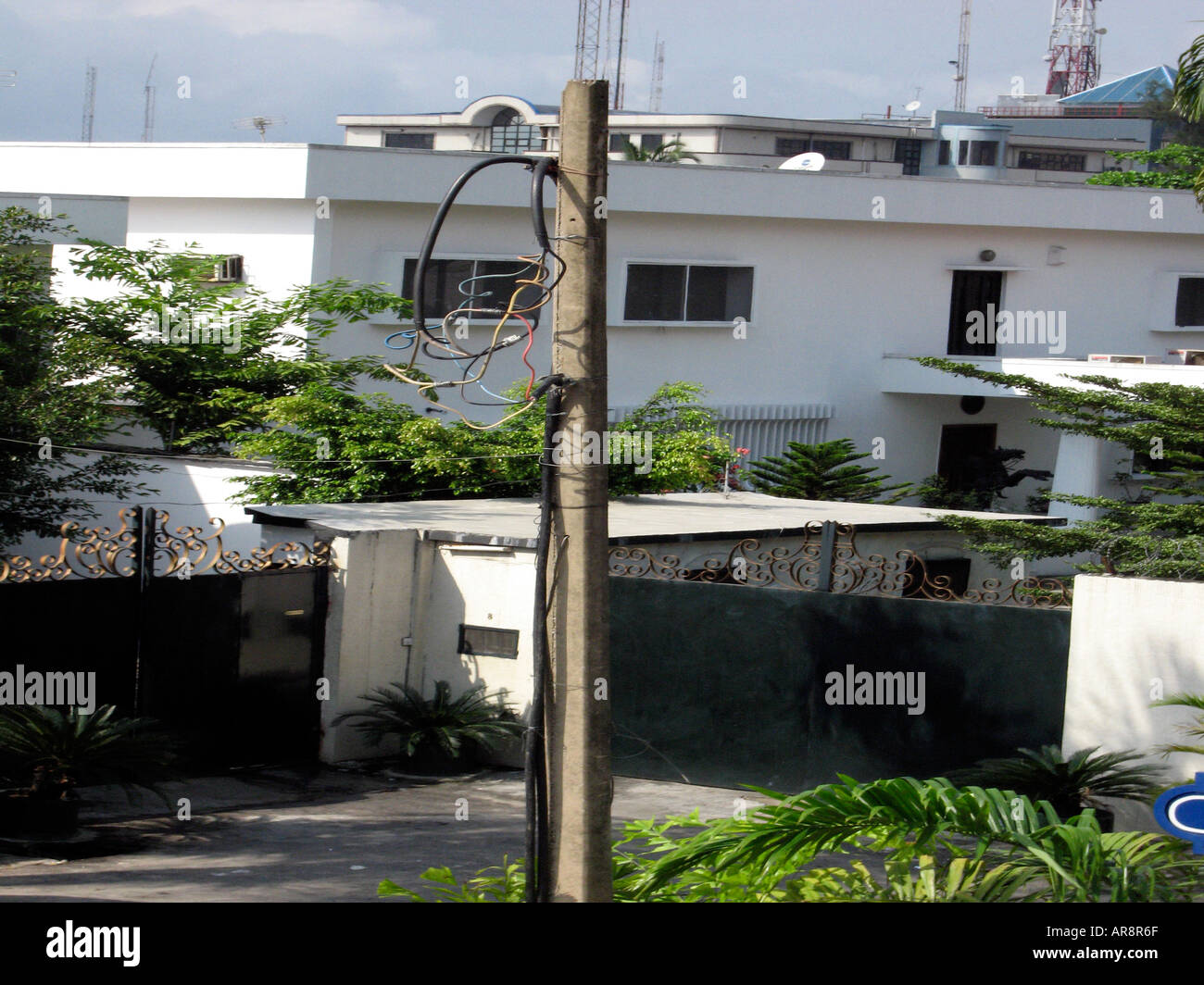 Poor mains electrical wiring on electric pole. Lagos, Nigeria Stock