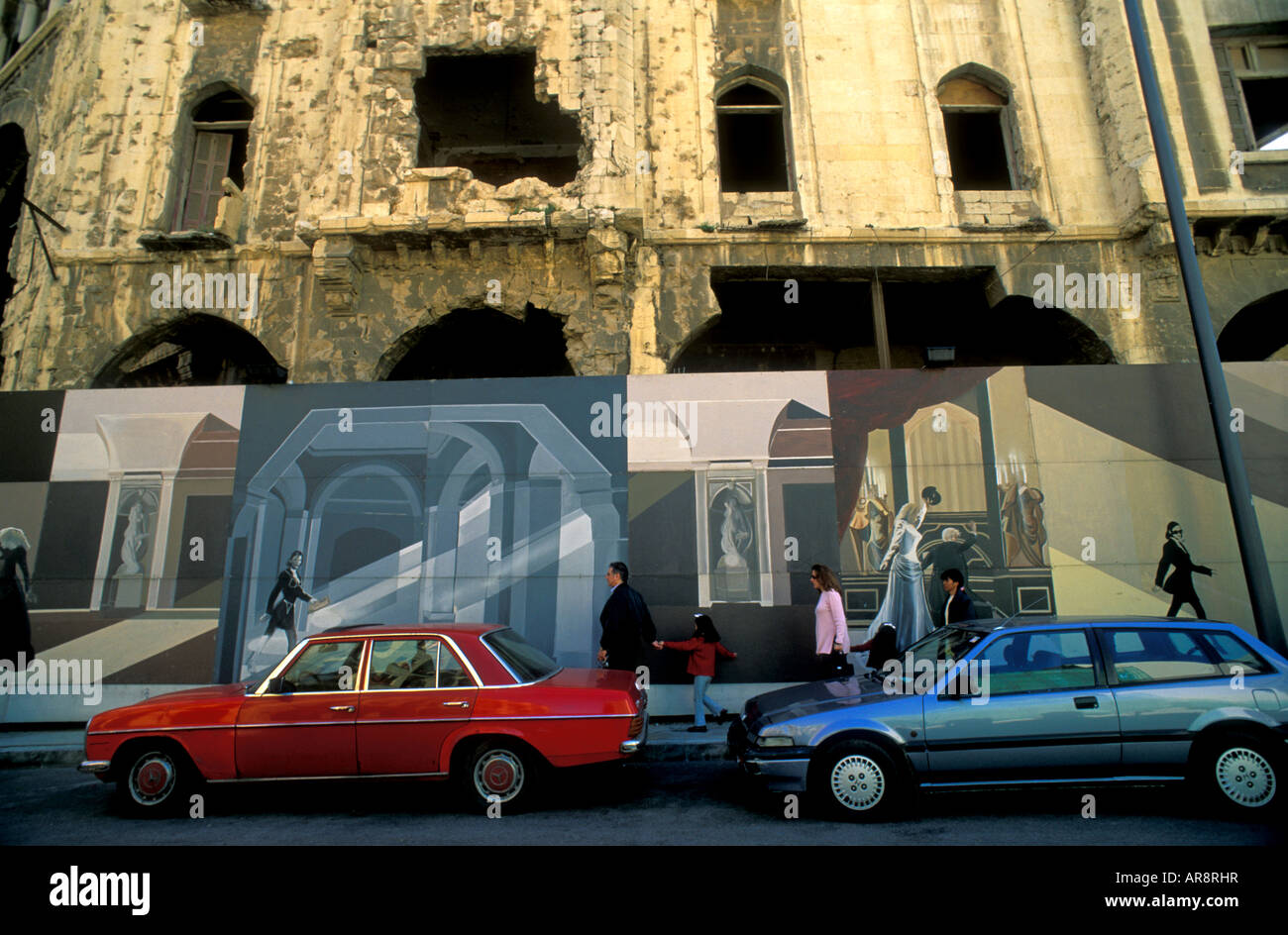 Street scene of damaged buildings in city center of Beirut lebanon Stock Photo