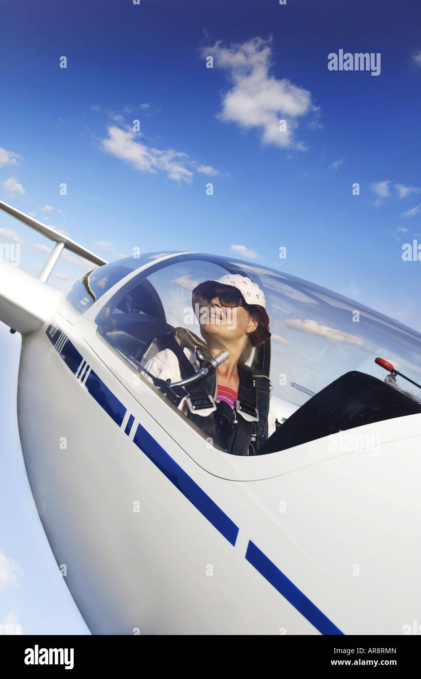 Women glider pilot flying Stock Photo