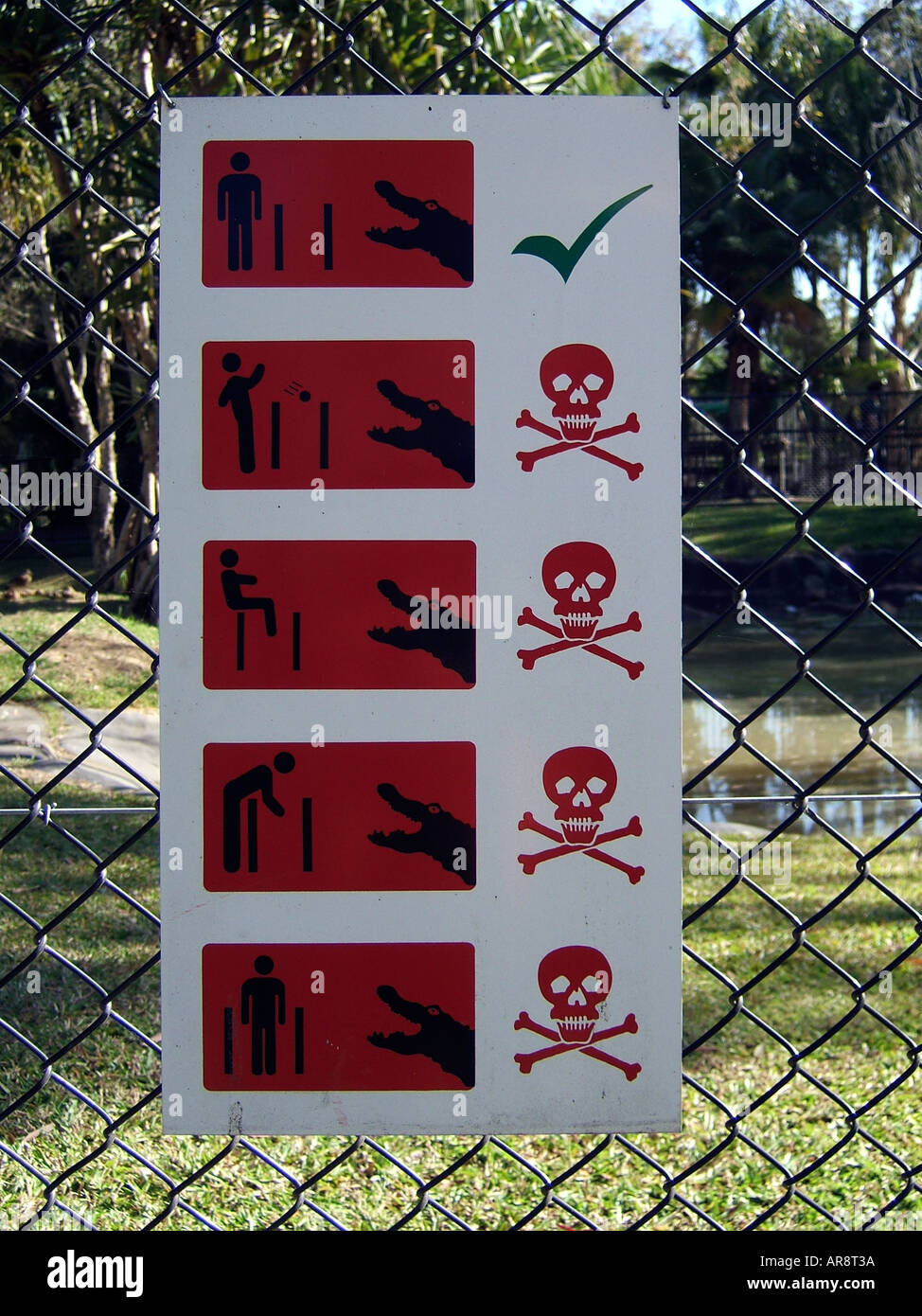 Crocodile warning sign, Australia Zoo, Queensland, Australia Stock Photo
