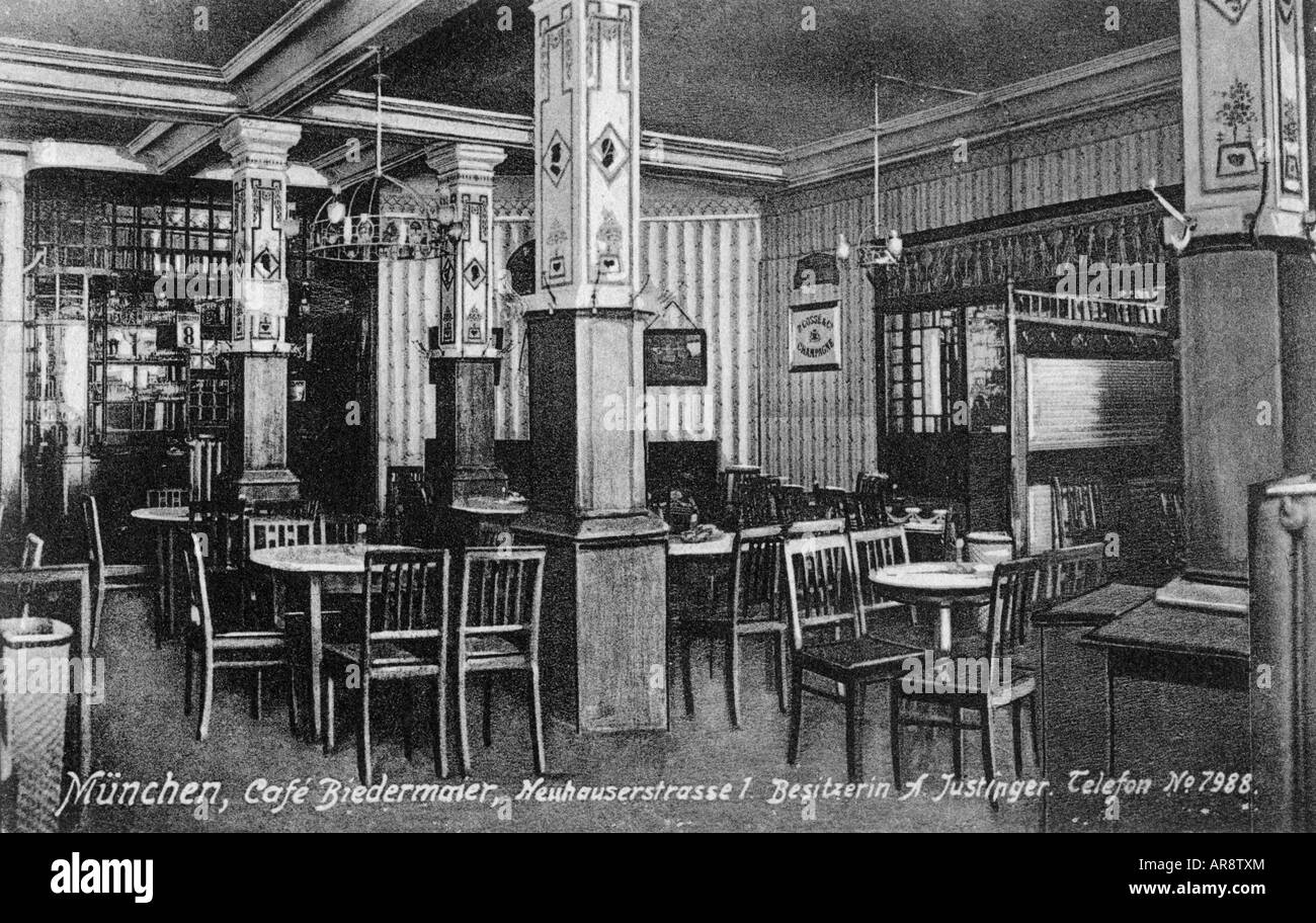 geography/travel, Germany, Munich, gastronomy, Cafe Biedermaier at Neuhauser Strasse, interior view, postcard, stamped, 10.4.1911, Stock Photo