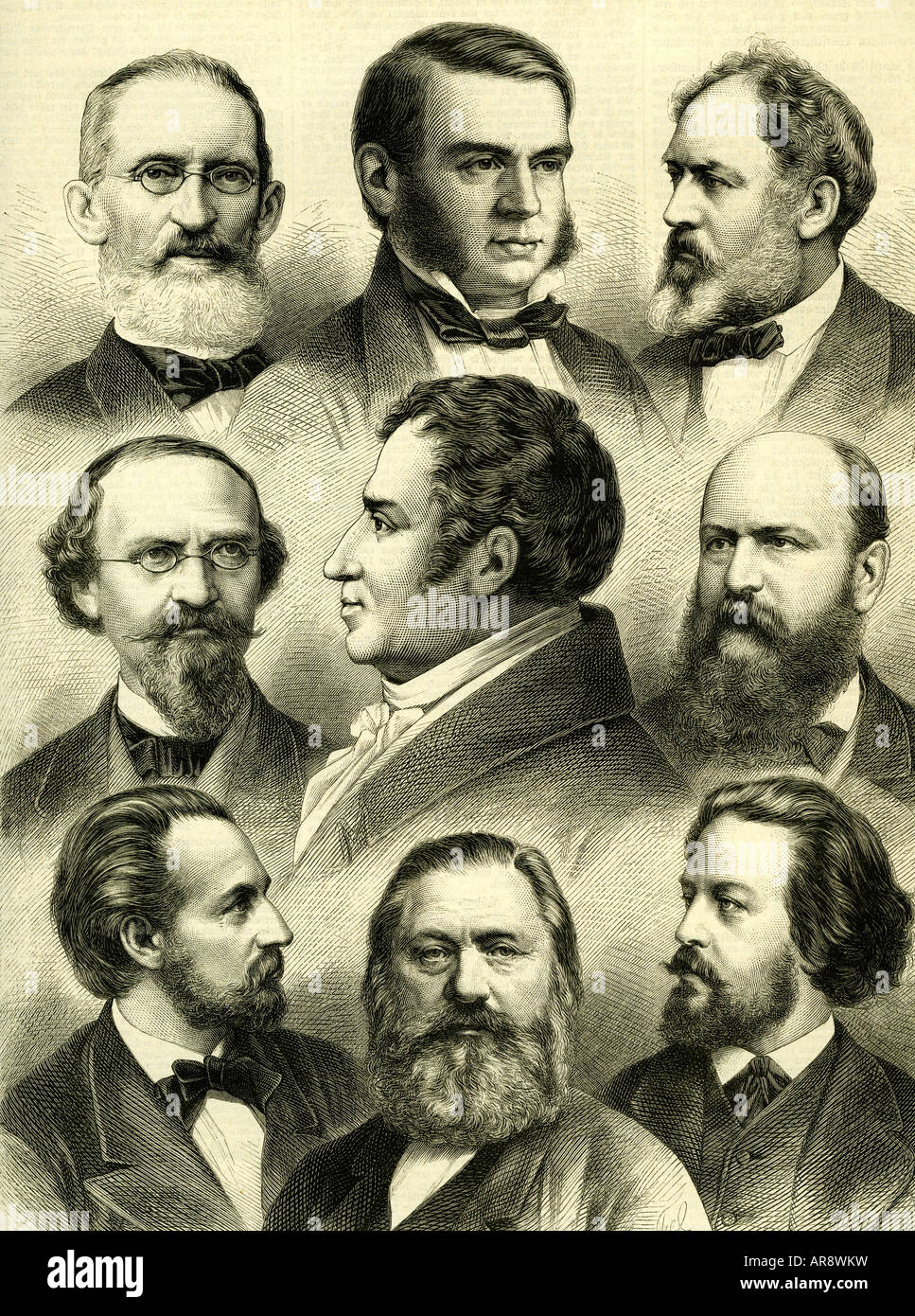 collective paper, engraving after painting by Ferdinand Weiss, 19th century, The Shakespeare translators of the Hallbergs' release, in 'Allgemeine Illustrirte Zeitung', Stock Photo