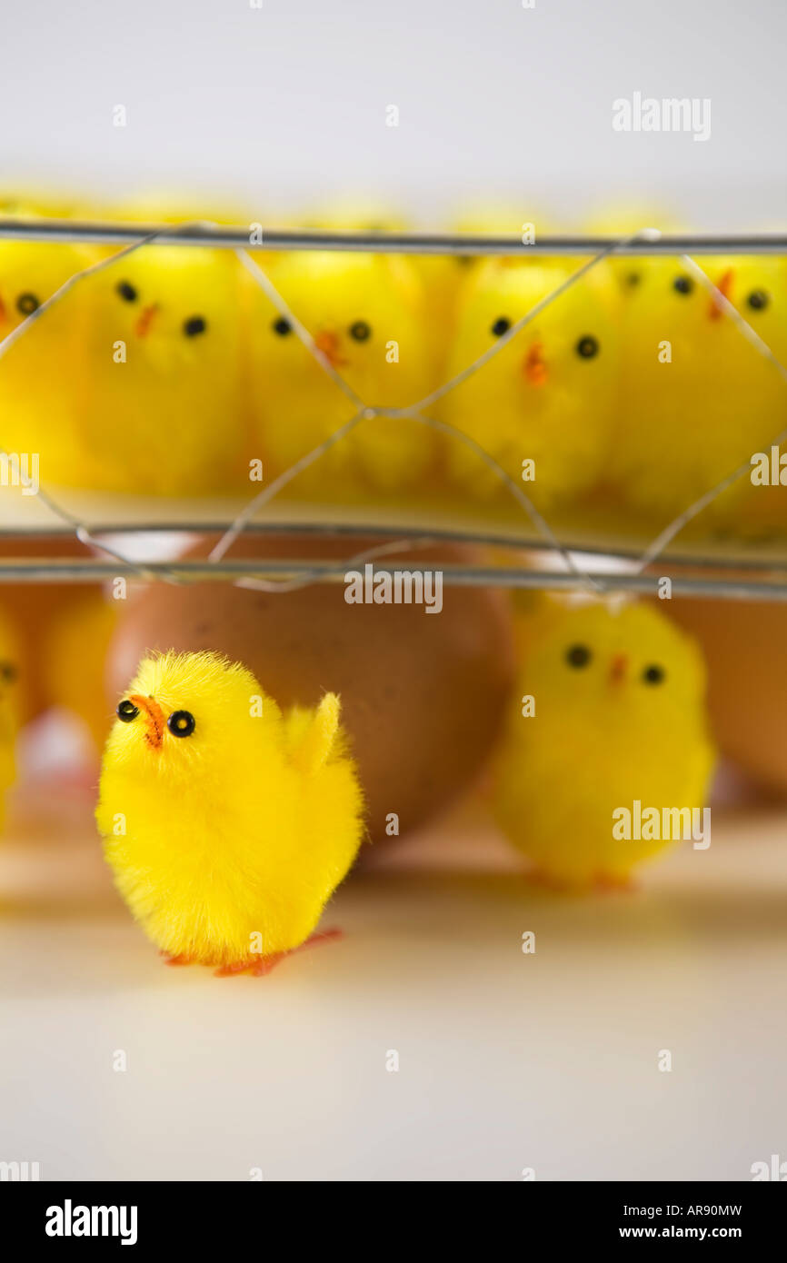 Toy Easter Chicks With Eggs And A Chicken Wire Cage AR90MW 