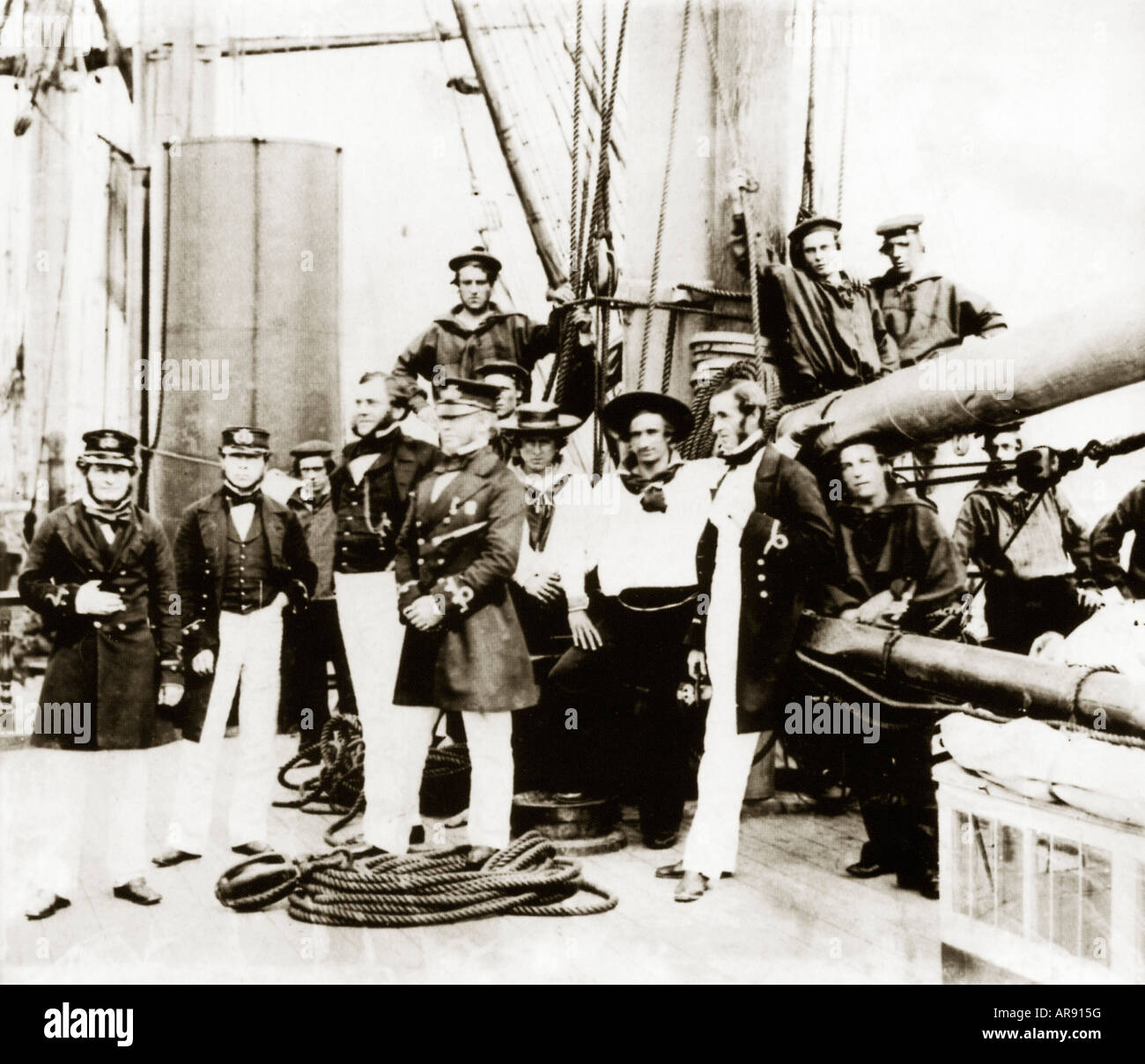 Crew of The Agamemnon 1858 the ship which laid the first transatlantic cable for the electric telegraph after it had failed in 1857 Stock Photo