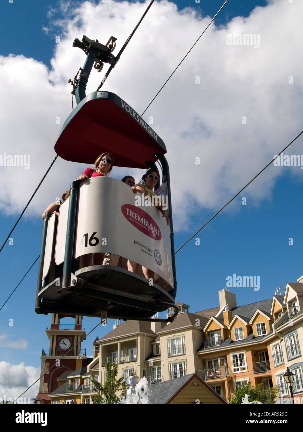 A chairlift in the pretty village of Mont Tremblant in the Laurentian Mountains, Quebec Canada Stock Photo