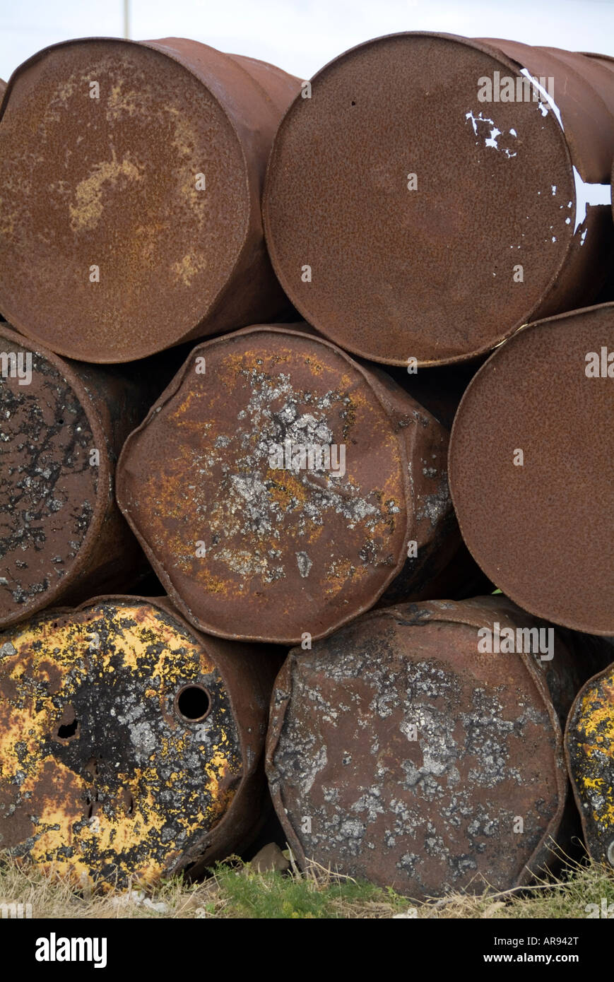 rusty oil barrel toxic waste rusting metal leak Stock Photo Alamy