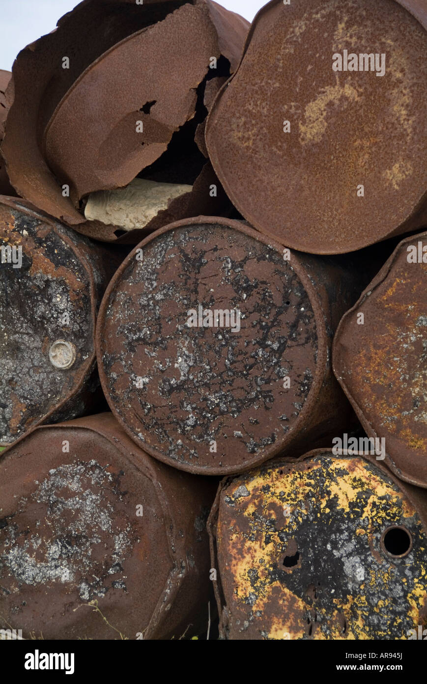 rusty oil barrel toxic waste rusting metal leak Stock Photo Alamy
