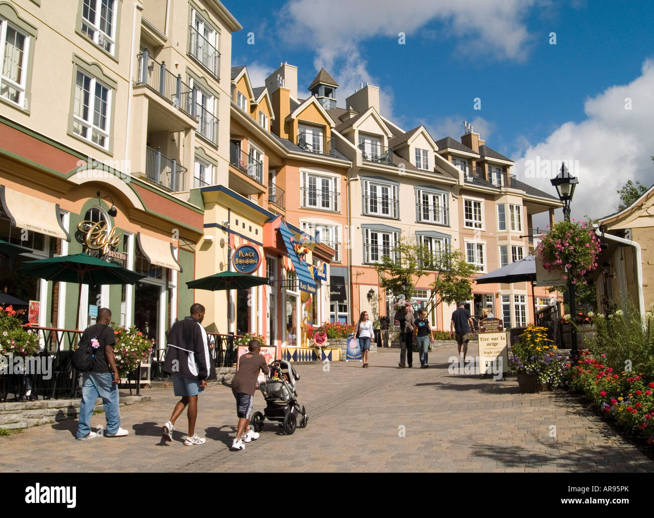 A sunny day in the village of Mont Tremblant in the Laurentian Mountains of Quebec, Canada Stock Photo