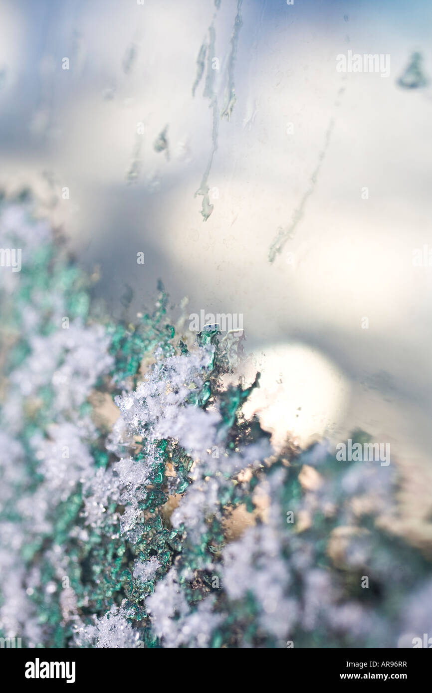 Snow and ice on car window Stock Photo